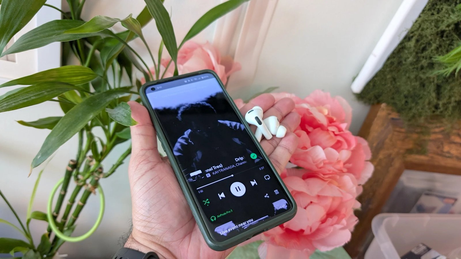 A phone with Spotify open to Kaytranada’s song